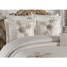 Baladi Home Çeyizlik Yatak Örtüsü ( 4 Parçalı Set ) Fransız Dantelli ve Kapitoneli Yüksek Kalite Goncagül