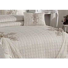 Baladi Home Çeyizlik Yatak Örtüsü ( 4 Parçalı Set ) Fransız Dantelli ve Kapitoneli Yüksek Kalite Goncagül