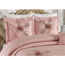 Baladi Home Çeyizlik Yatak Örtüsü ( 4 Parçalı Set ) Fransız Dantelli ve Kapitoneli Yüksek Kalite Goncagül