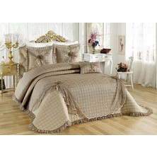 Baladi Home Çeyizlik Yatak Örtüsü ( 4 Parçalı Set ) Fransız Dantelli ve Kapitoneli Yüksek Kalite Goncagül