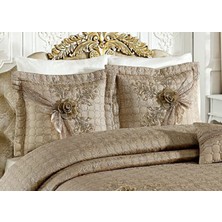 Baladi Home Çeyizlik Yatak Örtüsü ( 4 Parçalı Set ) Fransız Dantelli ve Kapitoneli Yüksek Kalite Goncagül