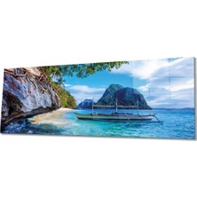 Rosyvien Dinlendirici Deniz ve Tekne Panoramik Cam Tablo, Modern Şık Ev Ofis Duvar Dekoru, Hediyelik Temperli