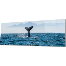 Rosyvien Mavi Deniz Balina Manzara Panoramik Cam Tablo, Ev Ofis Duvar Dekoru Hediyelik Dayanıklı Temperli Cam