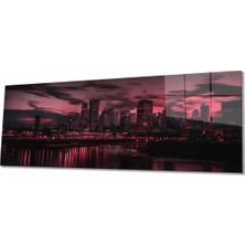 Rosyvien Işıklı Şehir Manzarası Panoramik Cam Tablo, Modern ve Şık Ev Ofis Duvar Dekoru, Hediyelik Temperli