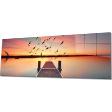 Rosyvien Iskele Deniz ve Kuşlar Manzarası Panoramik Cam Tablo, Ev Ofis Duvar Dekoru, Hediyelik Temperli Cam