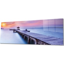 Rosyvien Gün Batımı Iskele Manzara Panoramik Cam Tablo, Ev Ofis Duvar Dekoru Hediyelik Dayanıklı Temperli Cam