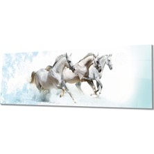 Rosyvien Koşan Asil Atlar Panoramik Cam Tablo, Modern ve Şık Ev Ofis Duvar Dekoru, Hediyelik Temperli Cam