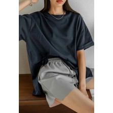 Teenage Millionaire Kadın Lacivert Basic Düz Baskısız Oversize Salas T-Shirt