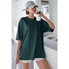 Teenage Millionaire Kadın Petrol Yeşili Basic Düz Baskısız Oversize Salas T-Shirt