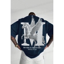 Teenage Millionaire Erkek Mythical Pegasus Baskılı Lacivert Bisiklet Yaka Oversize Salaş T-Shirt