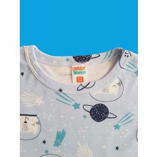 Çamaşır Bahçesi Kısa Kollu Desenli Çocuk Pijama Takım #baskılıçocukpijamatakım #mavidesenlipijama #çamaşırbahçesi