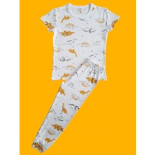 Çamaşır Bahçesi Kısa Kollu Desenli Çocuk Pijama Takım #baskılıçocukpijamatakım #sarıdinodesenlipijama #çamaşırbahçesi