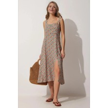 Hazelin Kadın Çok Renkli Kare Yaka Çiçekli Yazlık Viskon Elbise HZL23S-BD122821