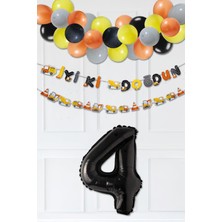 Pekshop Inşaat Doğum Günü Balon Zinciri Yaş Balonlu Parti Süsleme Seti Bannerlı Rakam Balonlu Paket