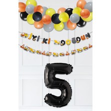 Pekshop Inşaat Doğum Günü Balon Zinciri Yaş Balonlu Parti Süsleme Seti Bannerlı Rakam Balonlu Paket
