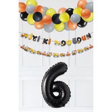 Pekshop Inşaat Doğum Günü Balon Zinciri Yaş Balonlu Parti Süsleme Seti Bannerlı Rakam Balonlu Paket