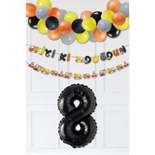 Pekshop Inşaat Doğum Günü Balon Zinciri Yaş Balonlu Parti Süsleme Seti Bannerlı Rakam Balonlu Paket