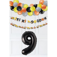 Pekshop Inşaat Doğum Günü Balon Zinciri Yaş Balonlu Parti Süsleme Seti Bannerlı Rakam Balonlu Paket