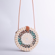 Nas Bag Kadın Hasır Yuvarlak Orjinal Çanta Deri Askı Detaylı Beyaz  Hasır