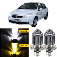 Renault Symbol 2008-2012 Thalia Uyumlu Mercekli Far Ampulü LED Xenon Çift Renk Sarı-Beyaz Far Şimşek Etkili Csp LED Lamba Uzun Kısa 2 Adet Takım