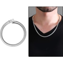 Gümüş Hediye Al Silver Renk Çelik Erkek Press Snake Zincir