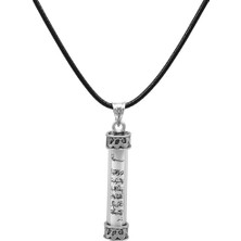 Gümüş Hediye Al Yonca Yaprağı Detaylı Arapça "allah" Yazılı Siyah Ip Zincirli 925 Ayar Gümüş Erkek Cevşen Kolye