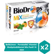 Biodrops Mix Bal & Limon Portakal & C Vitamini Okaliptus & Mentol 18 Adet Pastil (2 Adet)