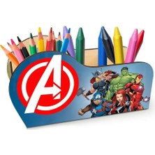 Mevaks Ahşap Avengers Marvel Masaüstü Kalemlik Kalem Kutusu Organizer Ofis Makyaj