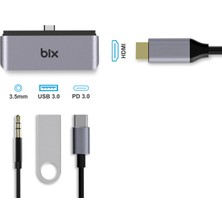 Bix BX16HB 4in1 Type-C 4K@30Hz HDMI, USB 3.0, AUX, 100W PD iPad, Macbook/Windows Uyumlu Çoklayıcı Adaptör