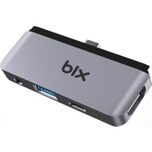 Bix BX16HB 4in1 Type-C 4K@30Hz HDMI, USB 3.0, AUX, 100W PD iPad, Macbook/Windows Uyumlu Çoklayıcı Adaptör