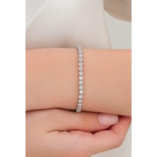 TMT Silver 3.8 mm Gümüş Beyaz Zirkon Taşlı Pırlanta Montürlü Rodyumlu Su Yolu Bileklik