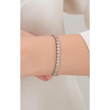 TMT Silver 4 mm Gümüş Beyaz Zirkon Taşlı Pırlanta Modeli Rodyumlu Su Yolu Bileklik