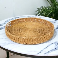 Ocean Point Rattan Sunum Tepsisi Servis Çay Kahve Tepsisi Dekoratif Çok Amaçlı Kulplu 35CM Oceanpoint
