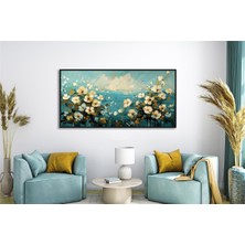 Tablosan Yağlı Boya Dokulu Tablo Soyut Beyaz Kır Çiçekleri U02056