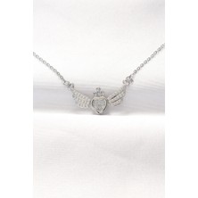 Mustran 316L Çelik Silver Renk Zirkon Taşlı Kalpli Kanat Kolye