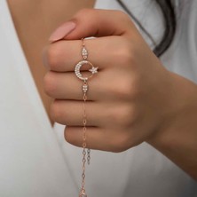 Kaite 925 Ayar Gümüş Rose Ay Yıldız Kadın Bileklik