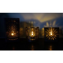 Turansoy Craft Etnik Desenli 3'lü Tealight Mumluk Set