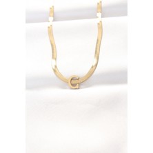Clariss 316L Çelik C Harfli Gold Renk Italyan Zincirli Kolye