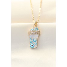 Clariss 316L Zinciri Çelik Zirkon Taşlı Gold Renk Nazar Boncuklu Terlik Kolye