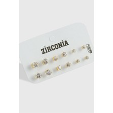 Hg.Aksesuar 12 Adet Zirkon Tek Taşlı Küpe