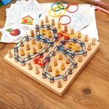 Ahşap Montessori Geometri Tahtası - Lastik Geçirme Eğitici Yak Çıkar Oyuncak- Geoboard