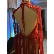 Zuviel Deco El Yapımı Ekru Makrome Elbise, Plaj Elbisesi,festival Elbisesi Kırmızı / Standart