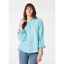 Sisley Açık Mavi Kadın Geniş Fit Keten Gömlek 5BMLLQ06S
