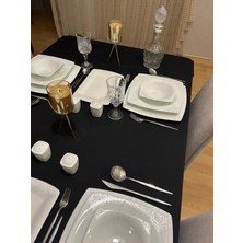 Zeren Home Meral Kurşun Collection Sıvıya Dayanıklı Pamuk Keten Dertsiz Masa Örtüsü Siyah
