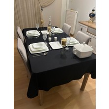 Zeren Home Meral Kurşun Collection Sıvıya Dayanıklı Pamuk Keten Dertsiz Masa Örtüsü Siyah