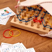 Ahşap Montessori Geometri Tahtası - Lastik Geçirme Eğitici Tak Çıkar Oyuncak- Geoboard