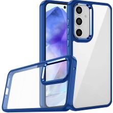 Case World Samsung Galaxy A25 Kapak Metal Kamera Korumalı Arkası Şeffaf Silikon Kılıf - Mavi