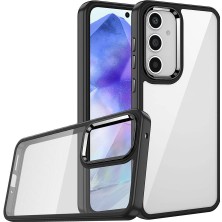 Case World Samsung Galaxy A25 Kapak Metal Kamera Korumalı Arkası Şeffaf Silikon Kılıf - Siyah