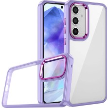 Case World Samsung Galaxy A35 Kapak Metal Kamera Korumalı Arkası Şeffaf Silikon Kılıf - Lila