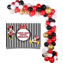 Parti Furyası Minnie Mouse 50X70 cm Afiş ve 50  Adet Balon Seti Doğum Günü Parti Süsleri